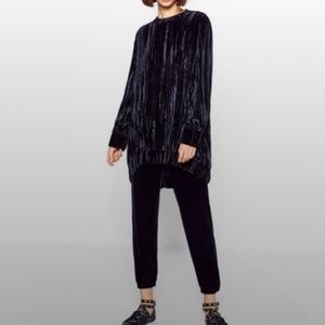 Zara Blue Crushed Velvet Tunic Top, Medium